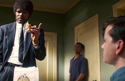 Jules tells Marvin and Brett to get a @hossburgers Big Kahuna Burger before they are gone at the end of this week. Get one while you still can! #PulpFiction #tastyburger #bigkahunaburger