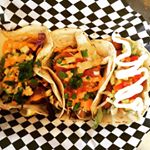 Taco.....Thursday? Yes please! From left to right: a shrimp, brisket, and Mahi-Mahi taco. Mention th...
